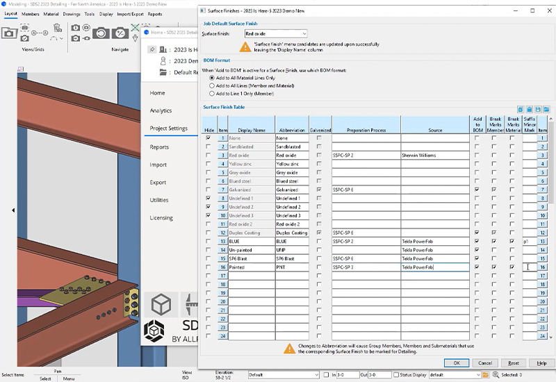 SDS2 2023 Steel Detailing Software - New Surface Finish Tags
