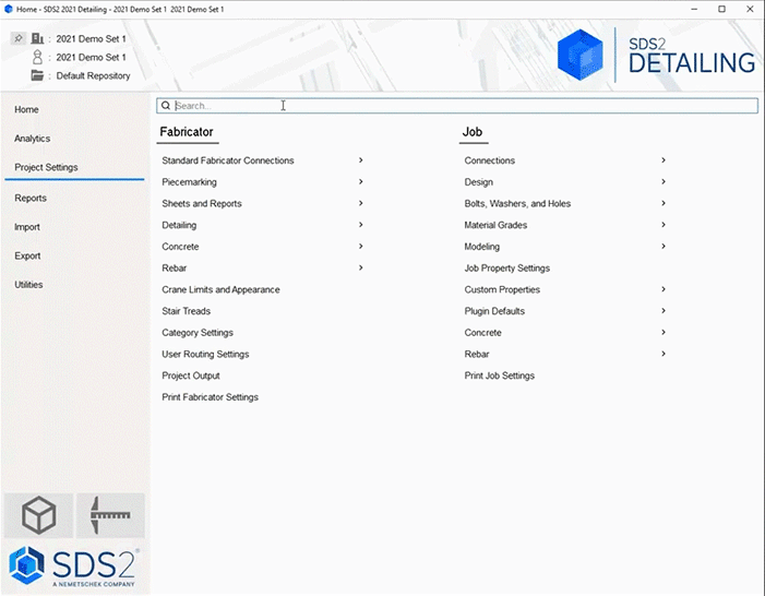 SDS2 2021 Steel Detailing Software, New Interface with searchable settings